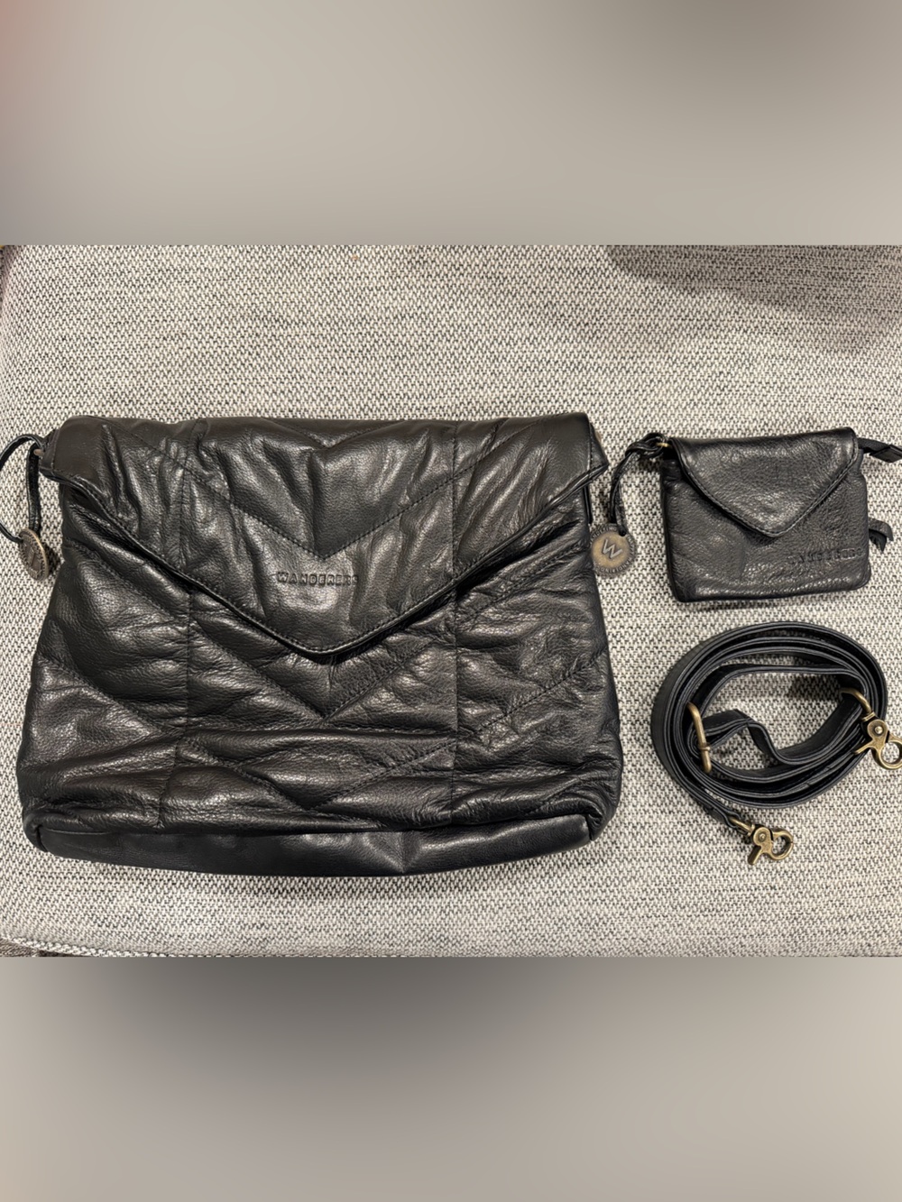 Wanderers Côte d’Azur Black Leather Crossbody + Marseille Wallet Set EUC!!